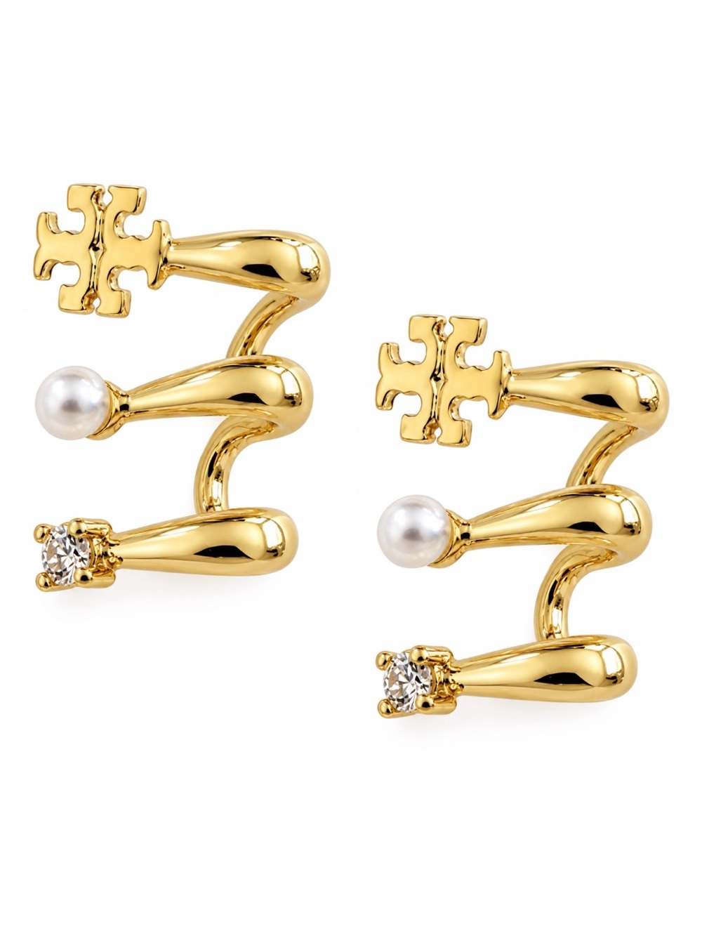TORY BURCH • Gold Logo Pearl Ear Jacket Set Kira Multi-hoop Earrings